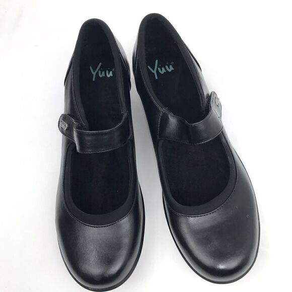 YUU Chandra Black Mary Jane Heeled Faux Leather Comfort Shoes - Picture 2 of 14